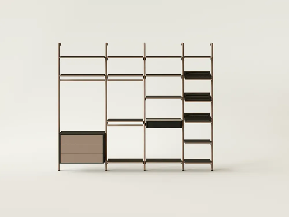 Гардеробная ELEGANTE — вид сбоку, металлические кронштейны бронза