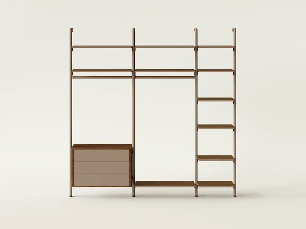 Открытые полки гардеробной системы ELEGANTE из натурального шпона